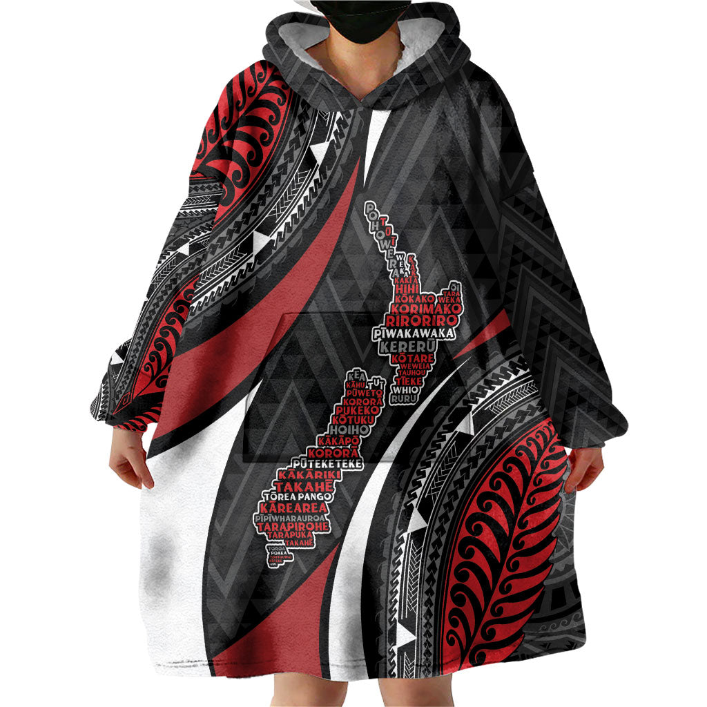 Aotearoa New Zealand Native Birds Map Wearable Blanket Hoodie Silver Fern Tribal Pattern
