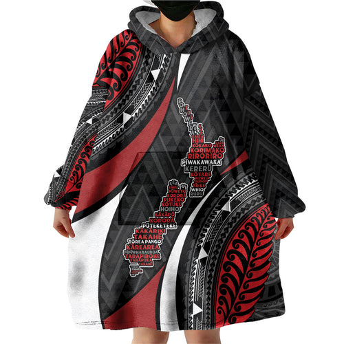 Aotearoa New Zealand Native Birds Map Wearable Blanket Hoodie Silver Fern Tribal Pattern