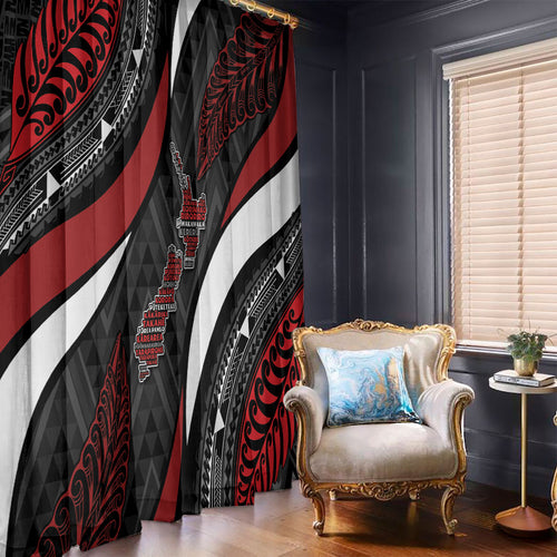 Aotearoa New Zealand Native Birds Map Window Curtain Silver Fern Tribal Pattern