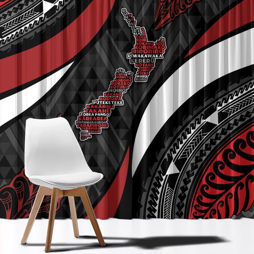 Aotearoa New Zealand Native Birds Map Window Curtain Silver Fern Tribal Pattern