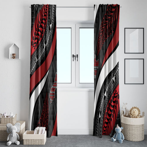Aotearoa New Zealand Native Birds Map Window Curtain Silver Fern Tribal Pattern