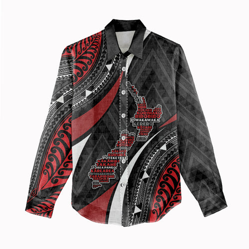 Aotearoa New Zealand Native Birds Map Women Casual Shirt Silver Fern Tribal Pattern