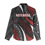 Aotearoa New Zealand Native Birds Map Women Casual Shirt Silver Fern Tribal Pattern
