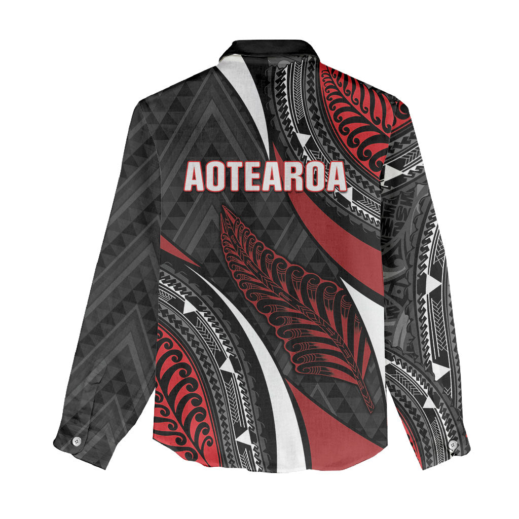 Aotearoa New Zealand Native Birds Map Women Casual Shirt Silver Fern Tribal Pattern
