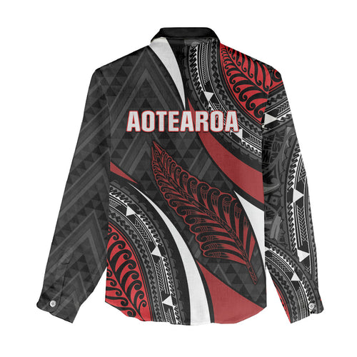 Aotearoa New Zealand Native Birds Map Women Casual Shirt Silver Fern Tribal Pattern