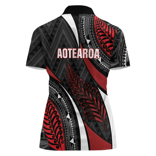 Aotearoa New Zealand Native Birds Map Women Polo Shirt Silver Fern Tribal Pattern