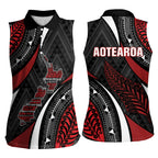 Aotearoa New Zealand Native Birds Map Women Sleeveless Polo Shirt Silver Fern Tribal Pattern