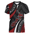 Aotearoa New Zealand Native Birds Map Women V-Neck T-Shirt Silver Fern Tribal Pattern