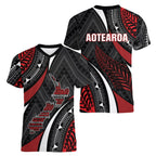 Aotearoa New Zealand Native Birds Map Women V-Neck T-Shirt Silver Fern Tribal Pattern
