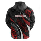 Aotearoa New Zealand Native Birds Map Zip Hoodie Silver Fern Tribal Pattern
