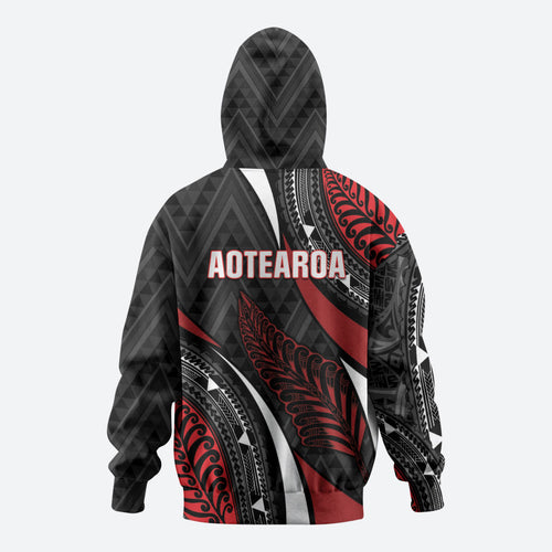 Aotearoa New Zealand Native Birds Map Zip Hoodie Silver Fern Tribal Pattern