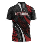 Aotearoa New Zealand Native Birds Map Zipper Polo Shirt Silver Fern Tribal Pattern