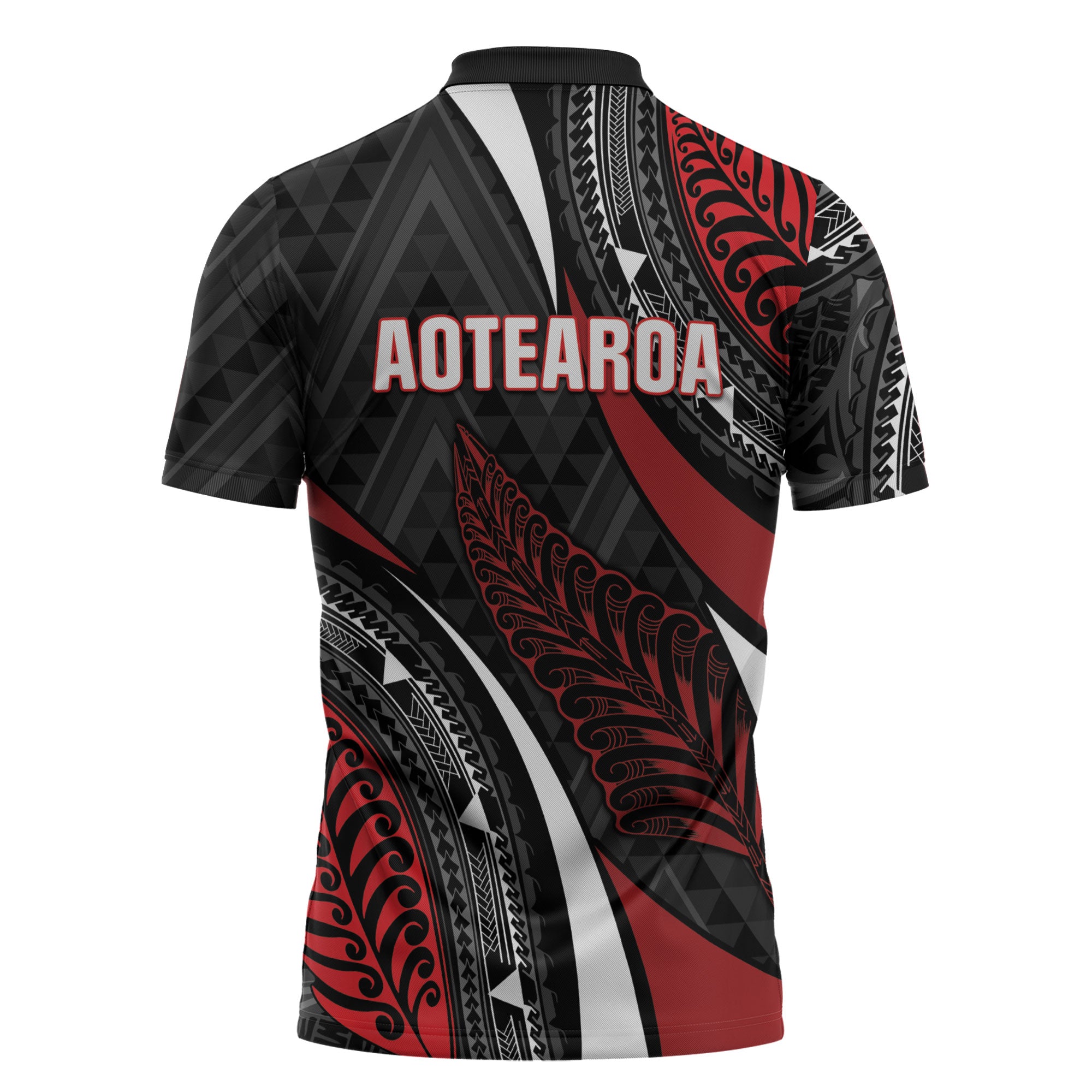 Aotearoa New Zealand Native Birds Map Zipper Polo Shirt Silver Fern Tribal Pattern