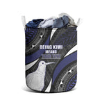Personalised New Zealand Kiwi Laundry Basket Silver Fern Tribal Pattern