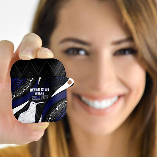 Personalised New Zealand Kiwi AirPods Case Silver Fern Tribal Pattern