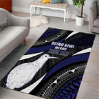 Personalised New Zealand Kiwi Area Rug Silver Fern Tribal Pattern