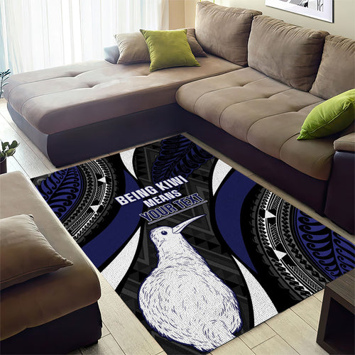 Personalised New Zealand Kiwi Area Rug Silver Fern Tribal Pattern