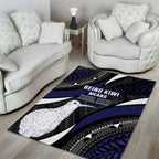 Personalised New Zealand Kiwi Area Rug Silver Fern Tribal Pattern