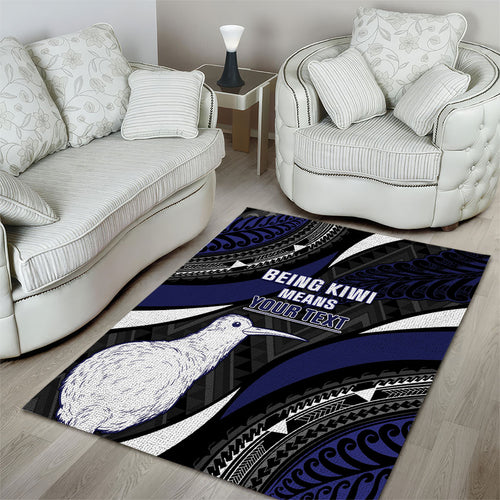 Personalised New Zealand Kiwi Area Rug Silver Fern Tribal Pattern
