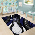Personalised New Zealand Kiwi Area Rug Silver Fern Tribal Pattern