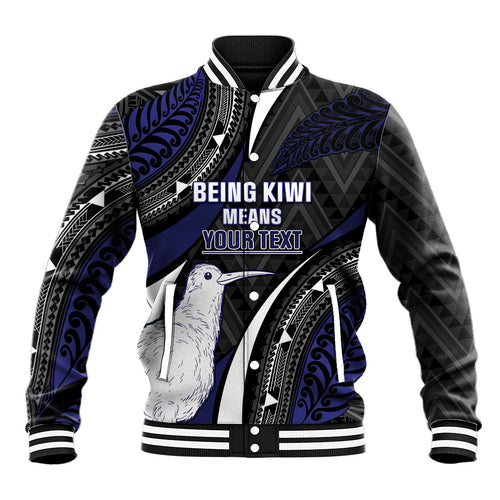Personalised New Zealand Kiwi Baseball Jacket Silver Fern Tribal Pattern