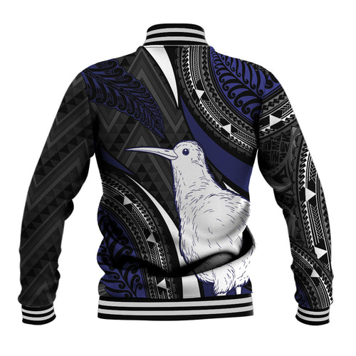 Personalised New Zealand Kiwi Baseball Jacket Silver Fern Tribal Pattern