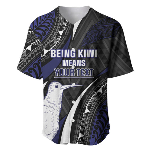 Personalised New Zealand Kiwi Baseball Jersey Silver Fern Tribal Pattern