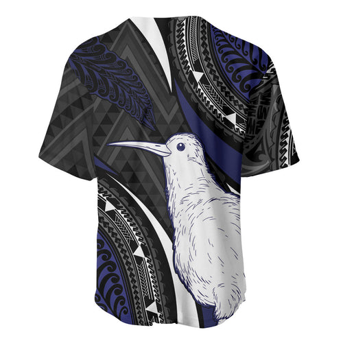 Personalised New Zealand Kiwi Baseball Jersey Silver Fern Tribal Pattern