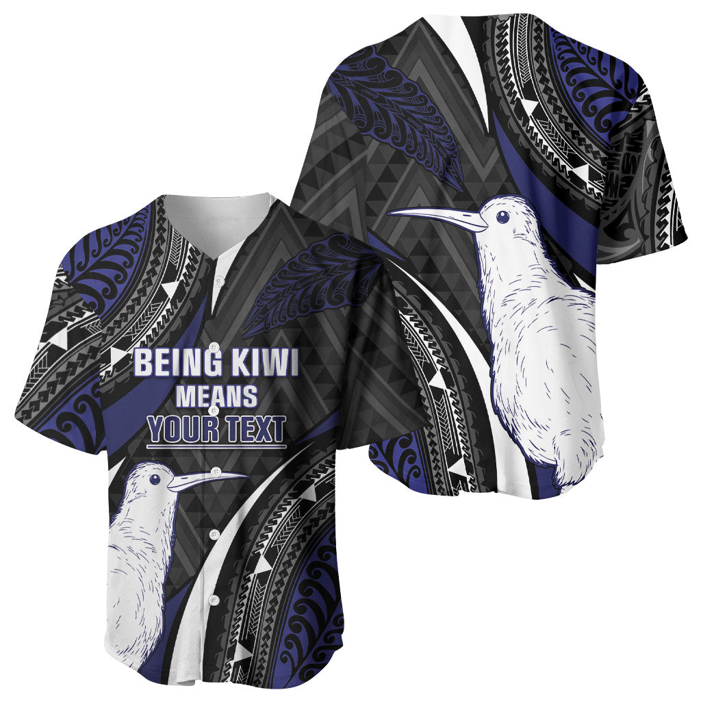 Personalised New Zealand Kiwi Baseball Jersey Silver Fern Tribal Pattern