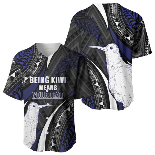 Personalised New Zealand Kiwi Baseball Jersey Silver Fern Tribal Pattern