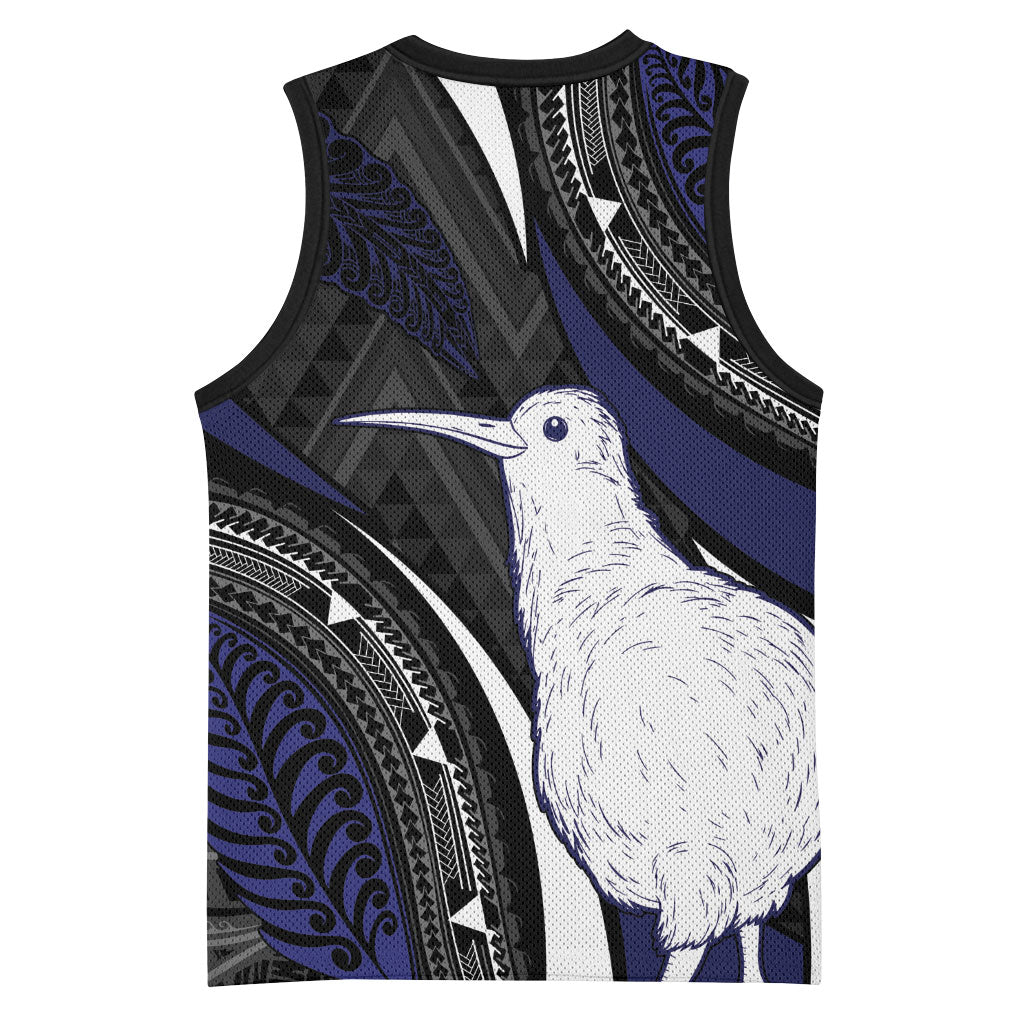 Personalised New Zealand Kiwi Basketball Jersey Silver Fern Tribal Pattern