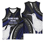 Personalised New Zealand Kiwi Basketball Jersey Silver Fern Tribal Pattern