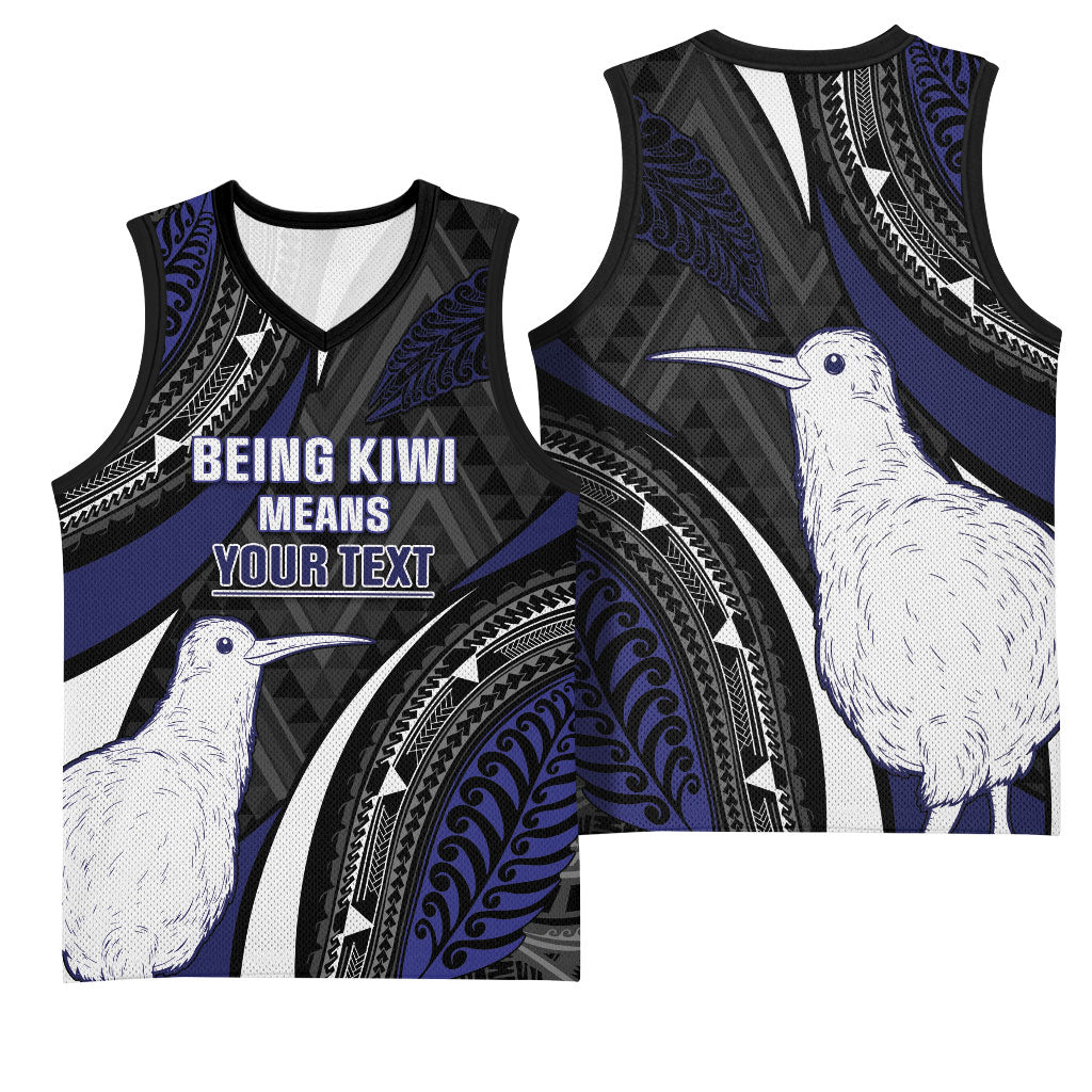 Personalised New Zealand Kiwi Basketball Jersey Silver Fern Tribal Pattern