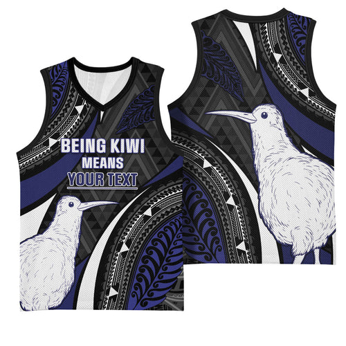 Personalised New Zealand Kiwi Basketball Jersey Silver Fern Tribal Pattern
