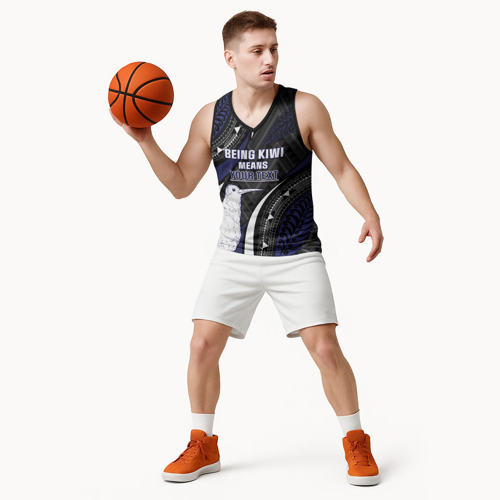 Personalised New Zealand Kiwi Basketball Jersey Silver Fern Tribal Pattern