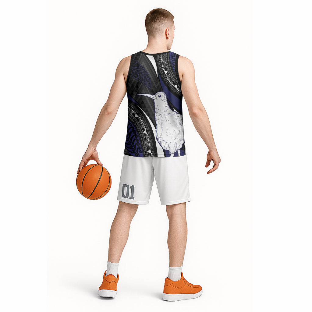 Personalised New Zealand Kiwi Basketball Jersey Silver Fern Tribal Pattern