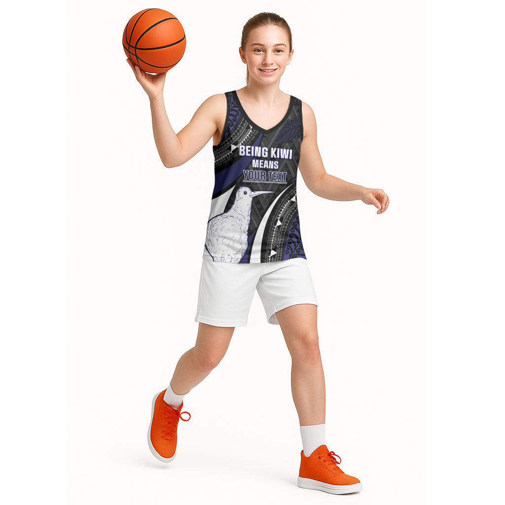 Personalised New Zealand Kiwi Basketball Jersey Silver Fern Tribal Pattern