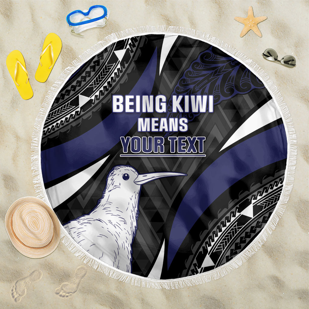 Personalised New Zealand Kiwi Beach Blanket Silver Fern Tribal Pattern