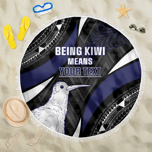 Personalised New Zealand Kiwi Beach Blanket Silver Fern Tribal Pattern