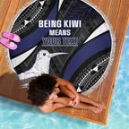 Personalised New Zealand Kiwi Beach Blanket Silver Fern Tribal Pattern