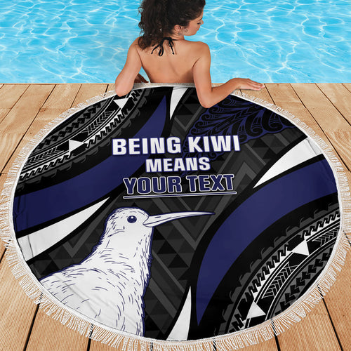 Personalised New Zealand Kiwi Beach Blanket Silver Fern Tribal Pattern