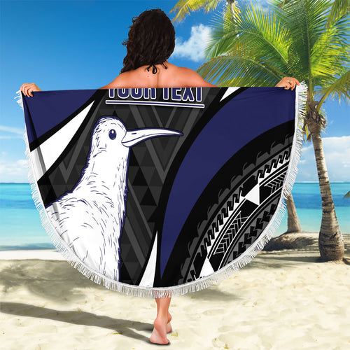 Personalised New Zealand Kiwi Beach Blanket Silver Fern Tribal Pattern