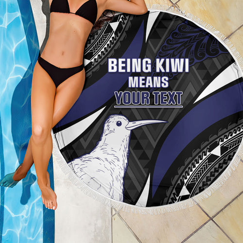 Personalised New Zealand Kiwi Beach Blanket Silver Fern Tribal Pattern