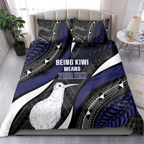 Personalised New Zealand Kiwi Bedding Set Silver Fern Tribal Pattern