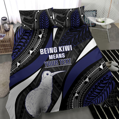 Personalised New Zealand Kiwi Bedding Set Silver Fern Tribal Pattern