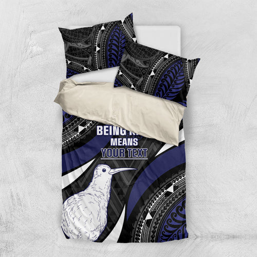 Personalised New Zealand Kiwi Bedding Set Silver Fern Tribal Pattern