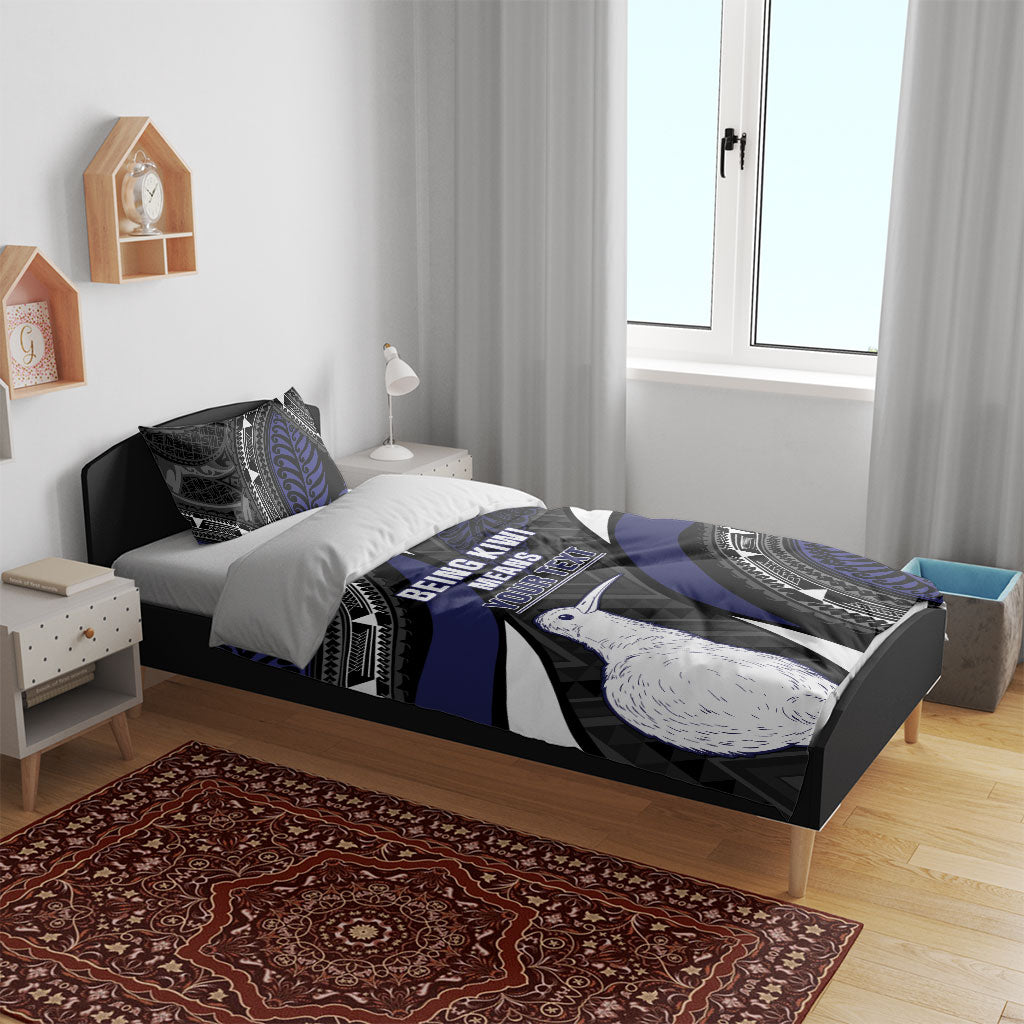 Personalised New Zealand Kiwi Bedding Set Silver Fern Tribal Pattern