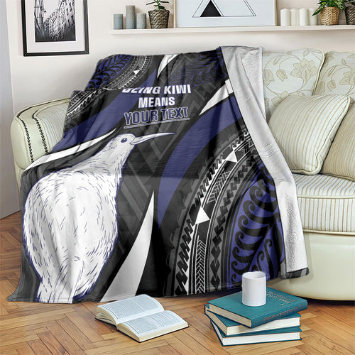 Personalised New Zealand Kiwi Blanket Silver Fern Tribal Pattern