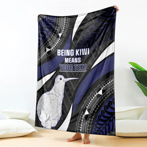 Personalised New Zealand Kiwi Blanket Silver Fern Tribal Pattern