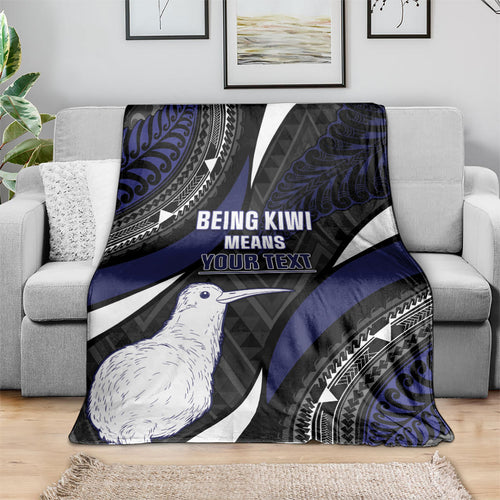 Personalised New Zealand Kiwi Blanket Silver Fern Tribal Pattern